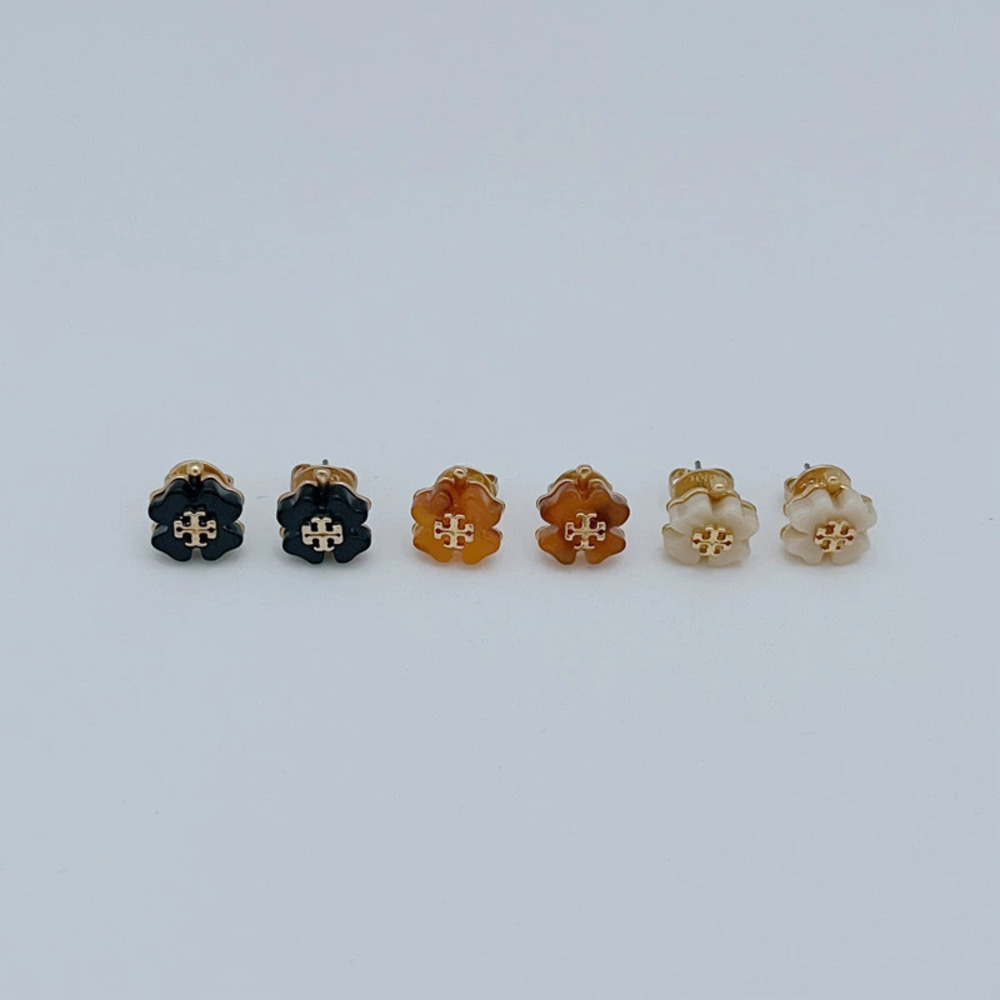Tory Burch Small Metal Acrylic Inlay Letter Clover Earrings